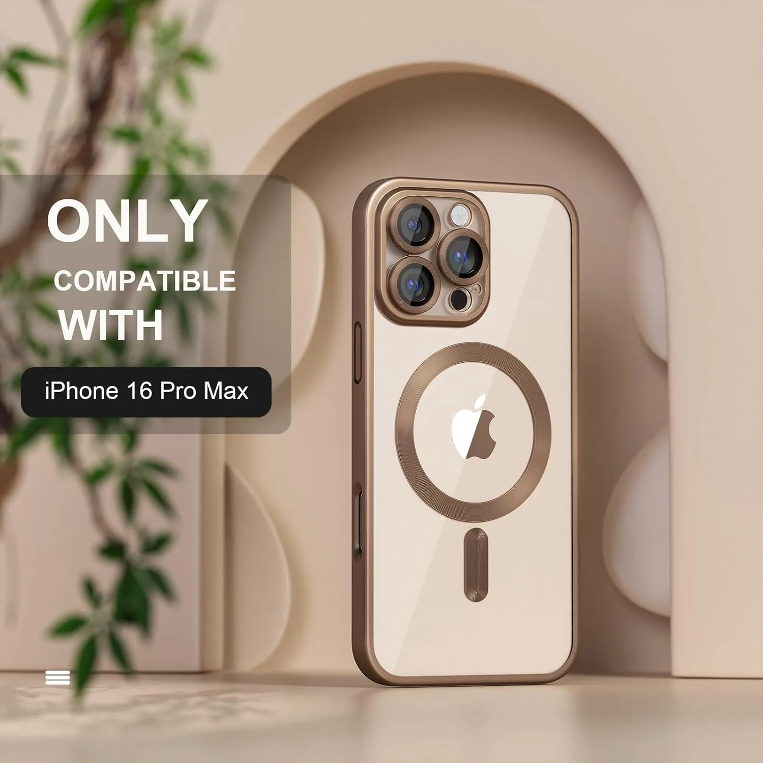 Misea Magnetic for iPhone 16 Pro Max Case with MagSafe [Never Yellowing] [Military Grade Drop Protection] Full Camera Lens Protector Plating Soft Clear Phone Case for Women Girls, Titanium Desert