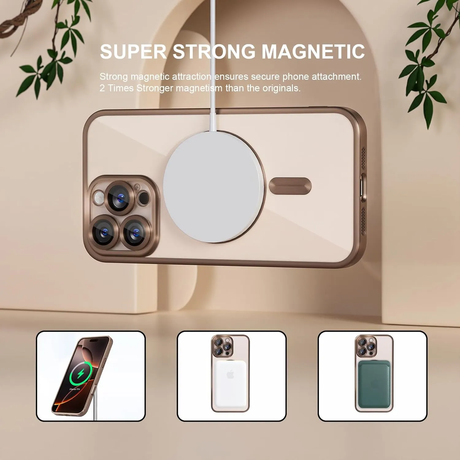 Misea Magnetic for iPhone 16 Pro Max Case with MagSafe [Never Yellowing] [Military Grade Drop Protection] Full Camera Lens Protector Plating Soft Clear Phone Case for Women Girls, Titanium Desert