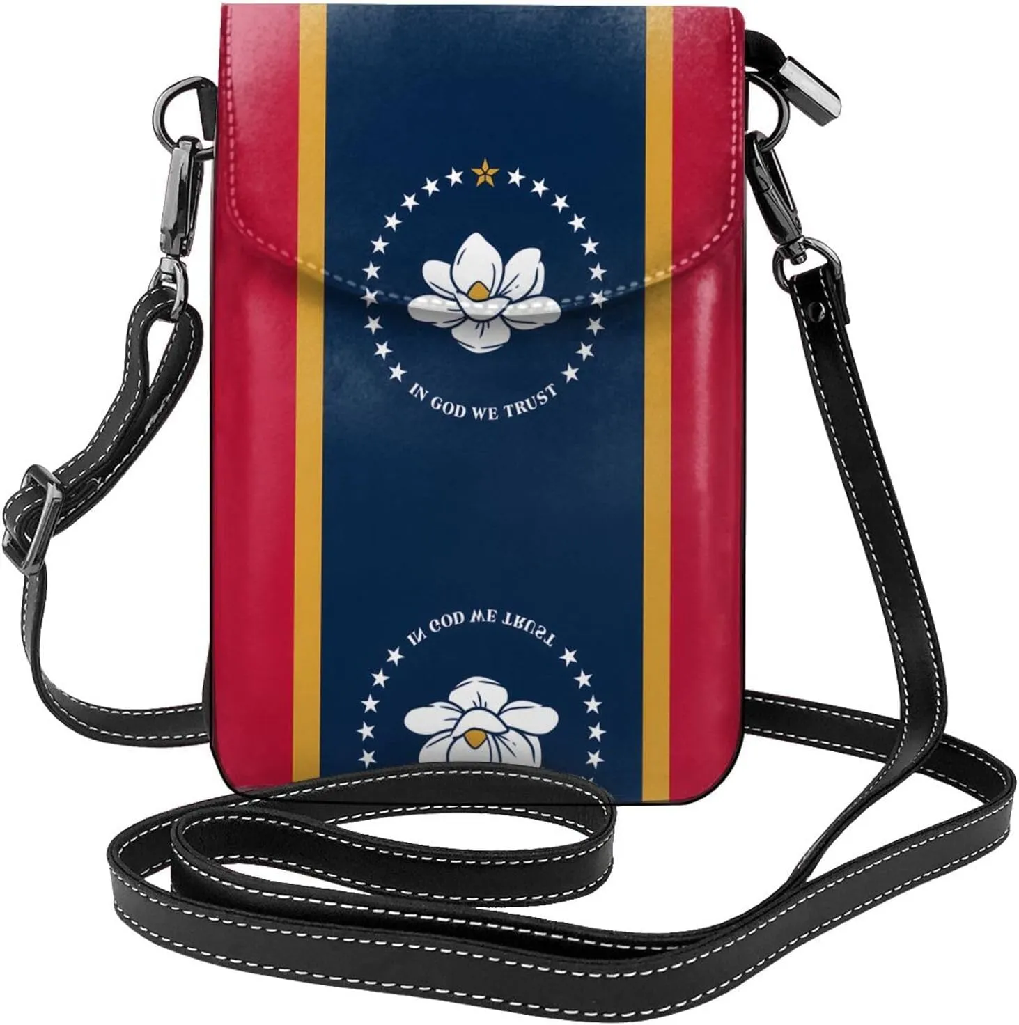 Mississippi State Flag Small Phone Wallet - Versatile everyday shoulder and crossbody bag with adjustable strap and card slots