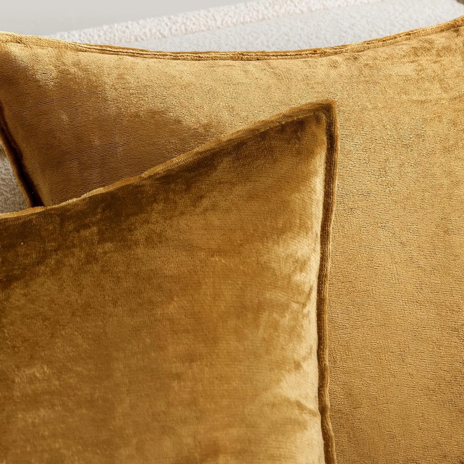 MIULEE Pack of 2 Dark Gold Decorative Velvet Throw Pillow Cover Soft Pillowcase Solid Square Cushion Case for Sofa Bedroom Car 16x16 Inch