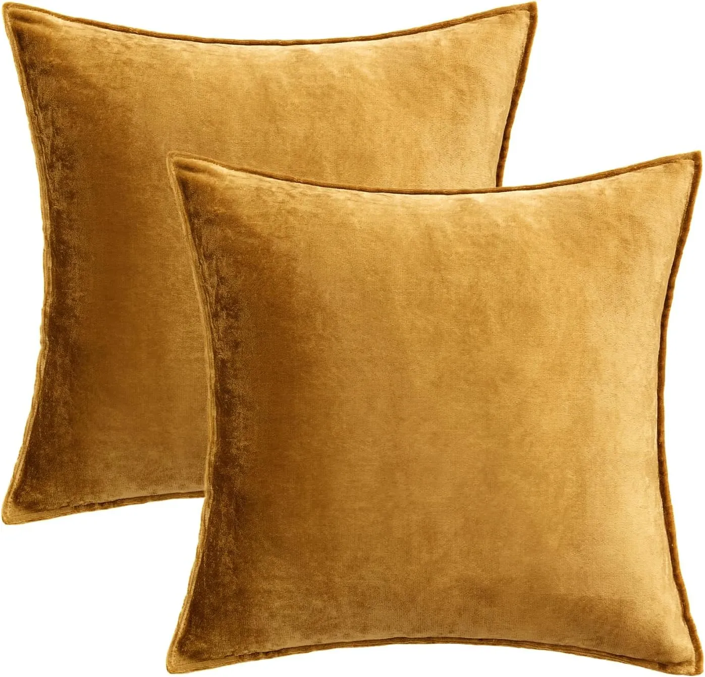 MIULEE Pack of 2 Dark Gold Decorative Velvet Throw Pillow Cover Soft Pillowcase Solid Square Cushion Case for Sofa Bedroom Car 16x16 Inch