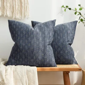 MIULEE Pack of 2 Decorative Burlap Linen Outdoor Throw Pillow Covers Modern Farmhouse Vintage Pillowcase Rustic Woven Textured Cushion Cover for Sofa Couch Bed 18x18 Inch Blue