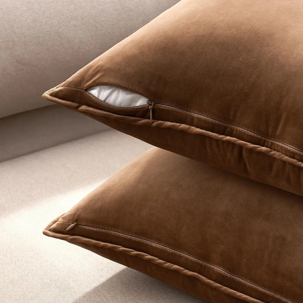 MIULEE Pack of 2 Decorative Velvet Throw Pillow Cover Soft Pillowcase Solid Square Cushion Case for Sofa Bedroom Car 20x20 Inch 50x50 Cm Chocolate