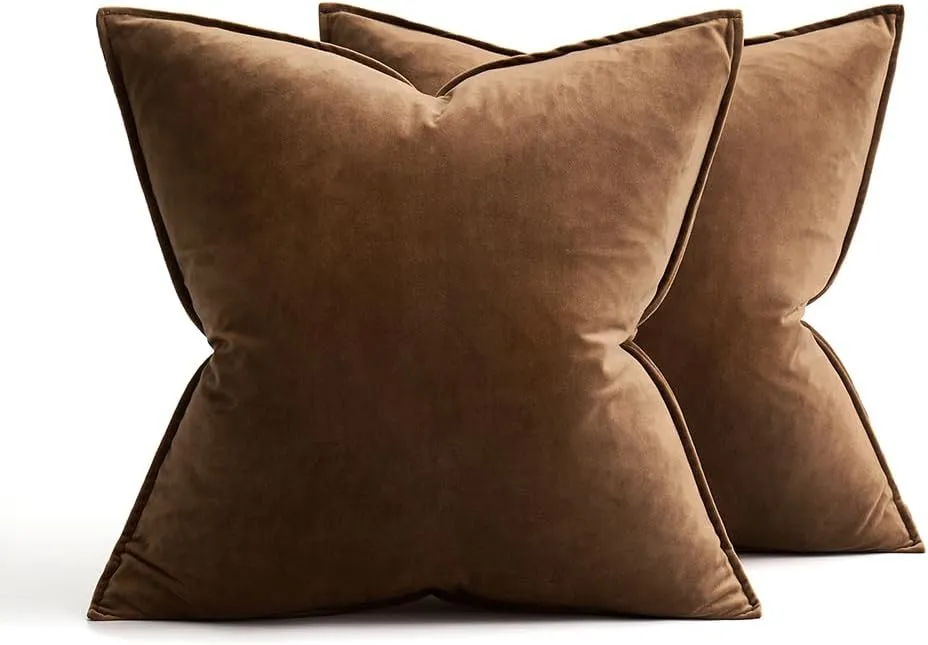 MIULEE Pack of 2 Decorative Velvet Throw Pillow Cover Soft Pillowcase Solid Square Cushion Case for Sofa Bedroom Car 20x20 Inch 50x50 Cm Chocolate