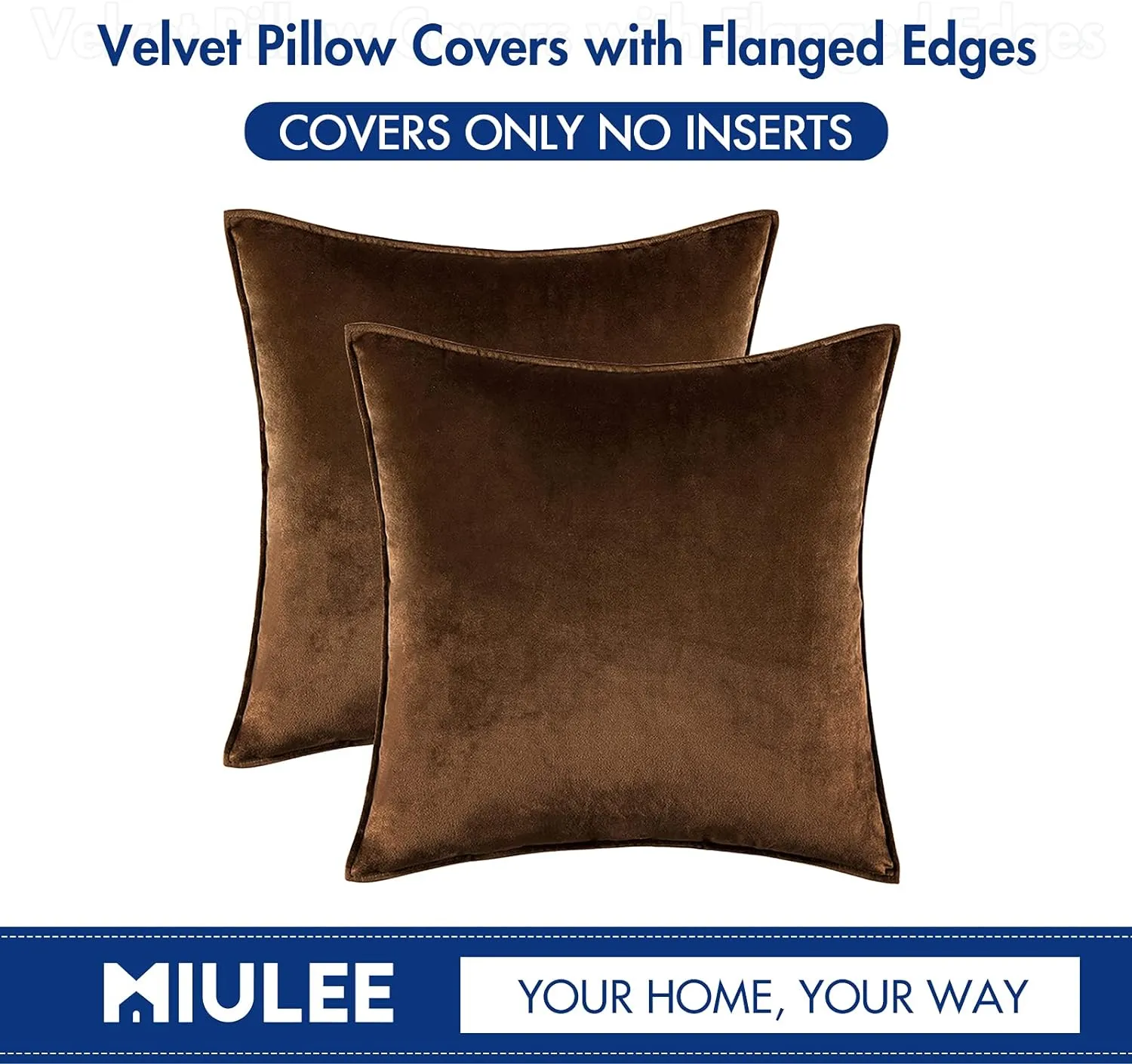 MIULEE Pack of 2 Decorative Velvet Throw Pillow Cover Soft Pillowcase Solid Square Cushion Case for Sofa Bedroom Car 20x20 Inch 50x50 Cm Chocolate