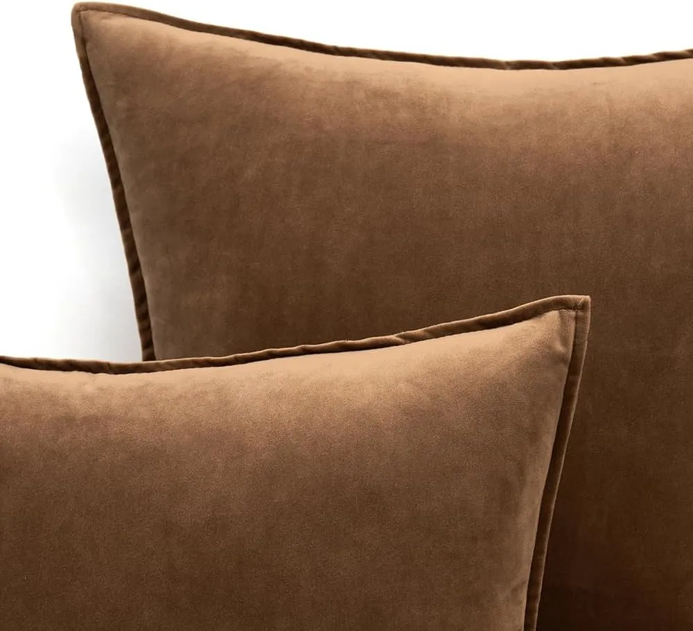 MIULEE Pack of 2 Decorative Velvet Throw Pillow Cover Soft Pillowcase Solid Square Cushion Case for Sofa Bedroom Car 20x20 Inch 50x50 Cm Chocolate