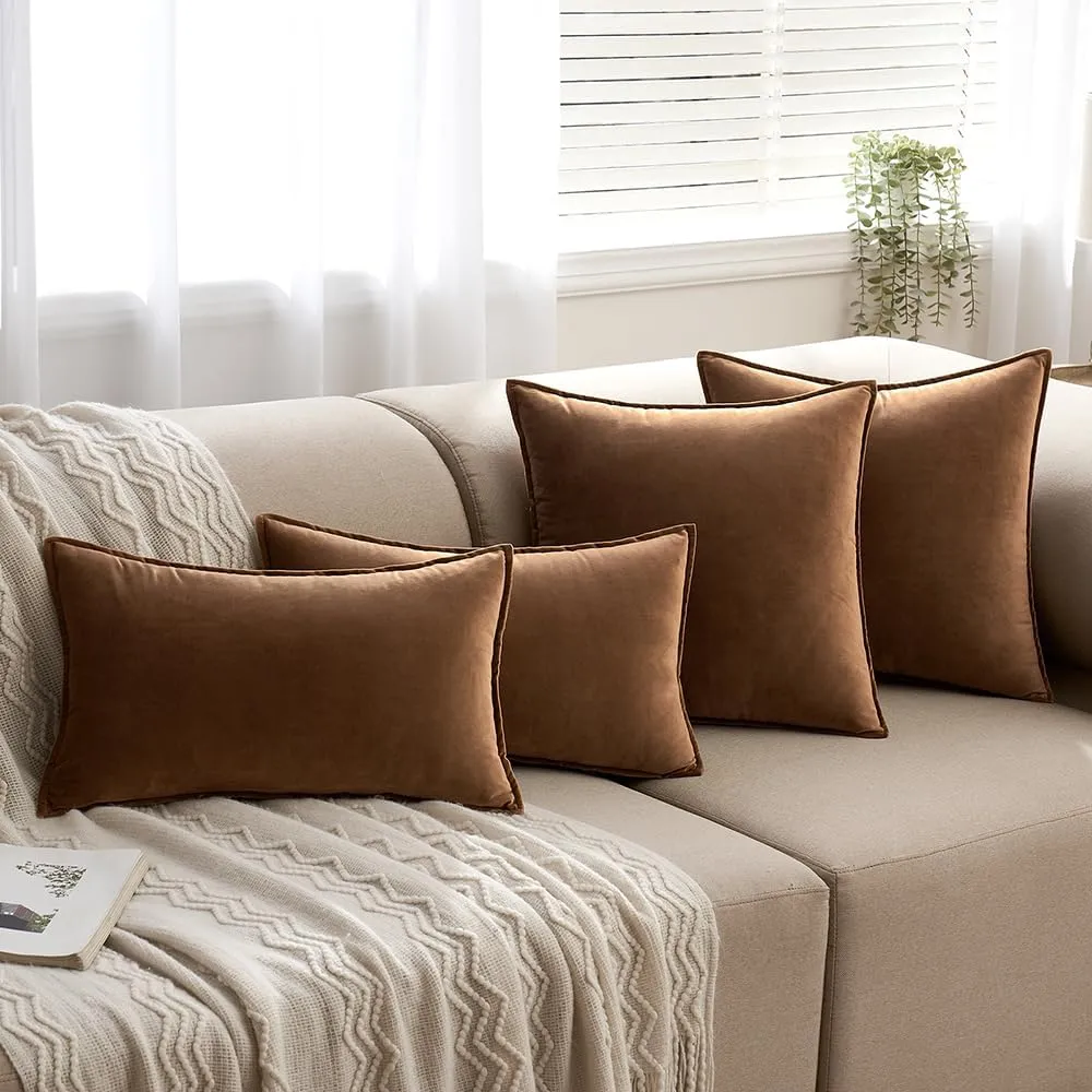 MIULEE Pack of 2 Decorative Velvet Throw Pillow Cover Soft Pillowcase Solid Square Cushion Case for Sofa Bedroom Car 20x20 Inch 50x50 Cm Chocolate