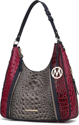 MKF Collection Hobo Bag for Women's - Crocodile Embossed Vegan Leather Top Handle Shoulder Handbag Purse