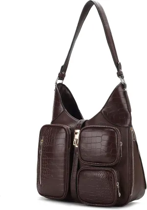 MKF Collection Shoulder Bag for Women, Handbag Purse Top-Handle Hobo Bag Crocodile-embossed Vegan Leather Purse
