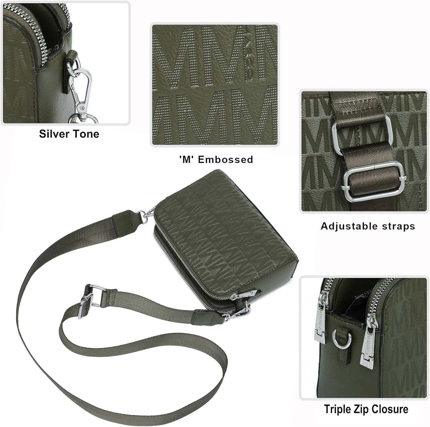 MKP COLLECTION Crossbody Bags for Women Small Shoulder Purses with Adjustable Wide Strap, Triple Zip Design