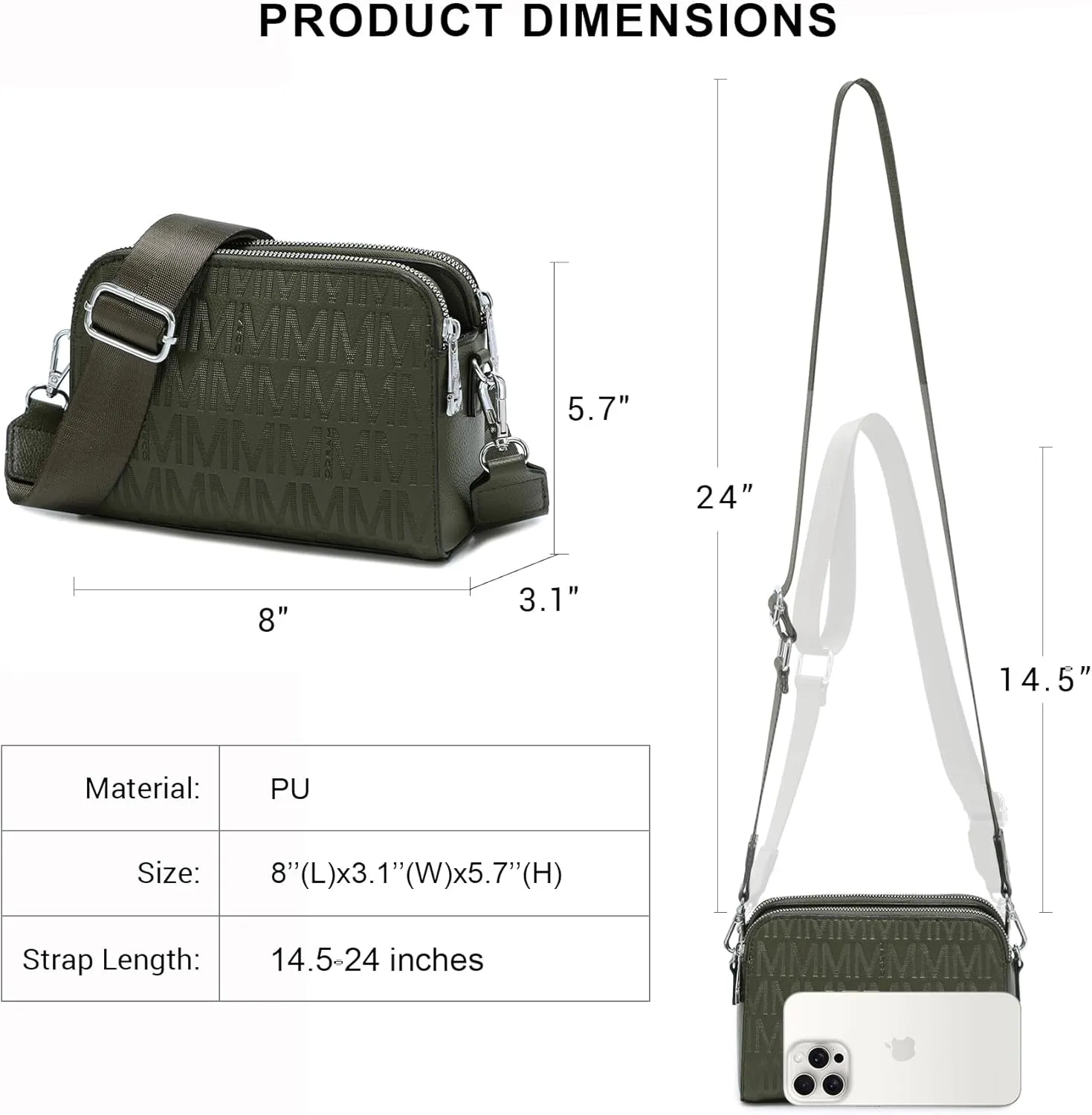 MKP COLLECTION Crossbody Bags for Women Small Shoulder Purses with Adjustable Wide Strap, Triple Zip Design