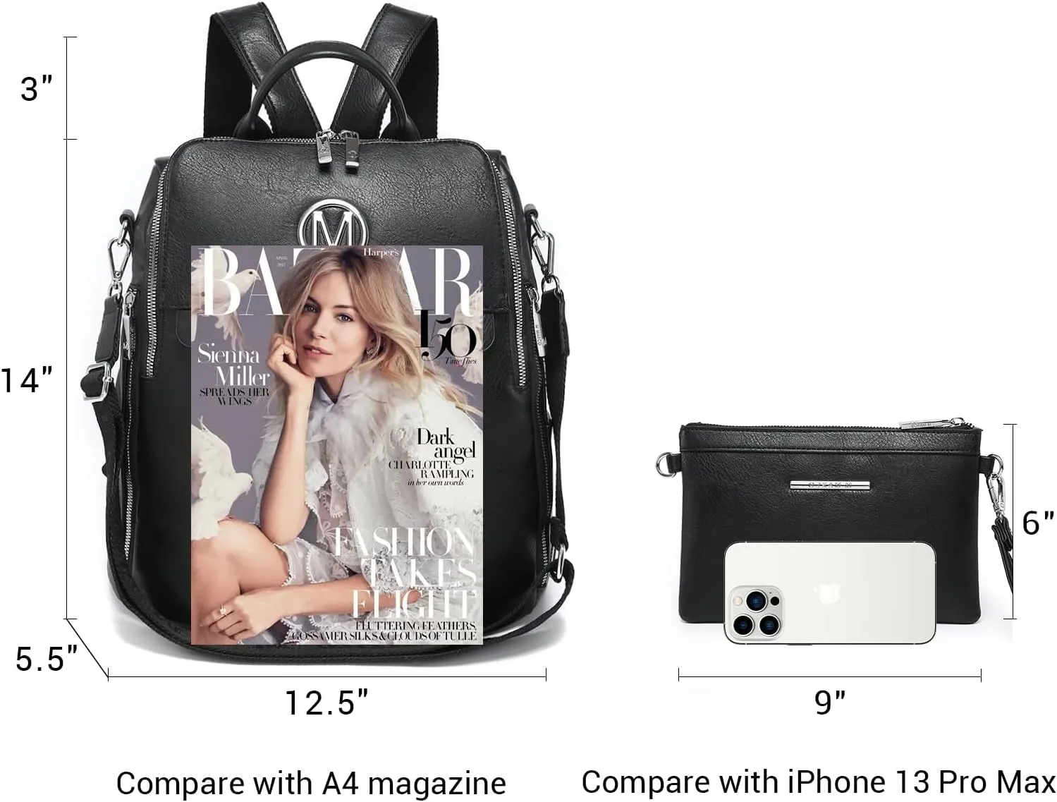 MKP Women Fashion Backpack Purse PU Leather Convertible Medium Ladies Rucksack Travel Shoulder Bags Handbag and Purse 2Pcs