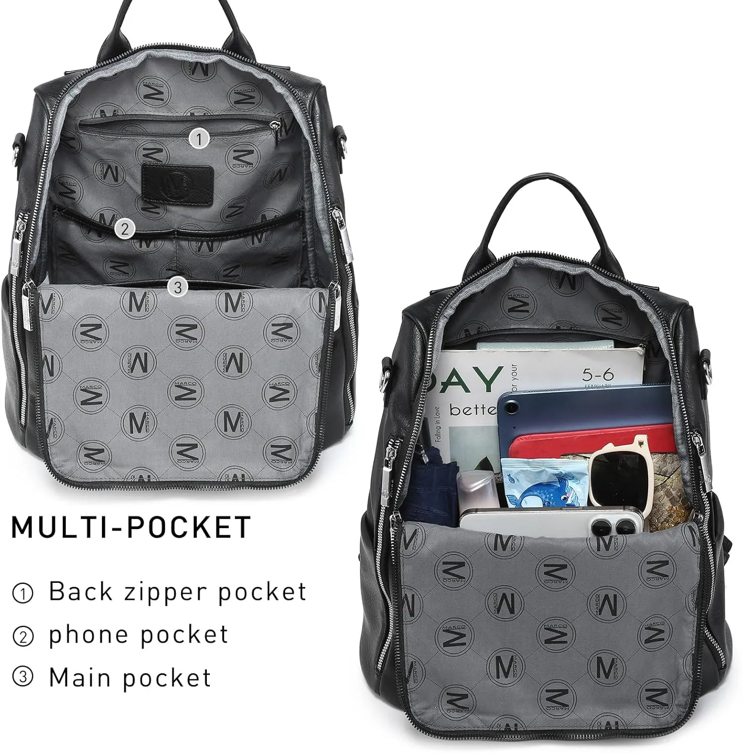MKP Women Fashion Backpack Purse PU Leather Convertible Medium Ladies Rucksack Travel Shoulder Bags Handbag and Purse 2Pcs