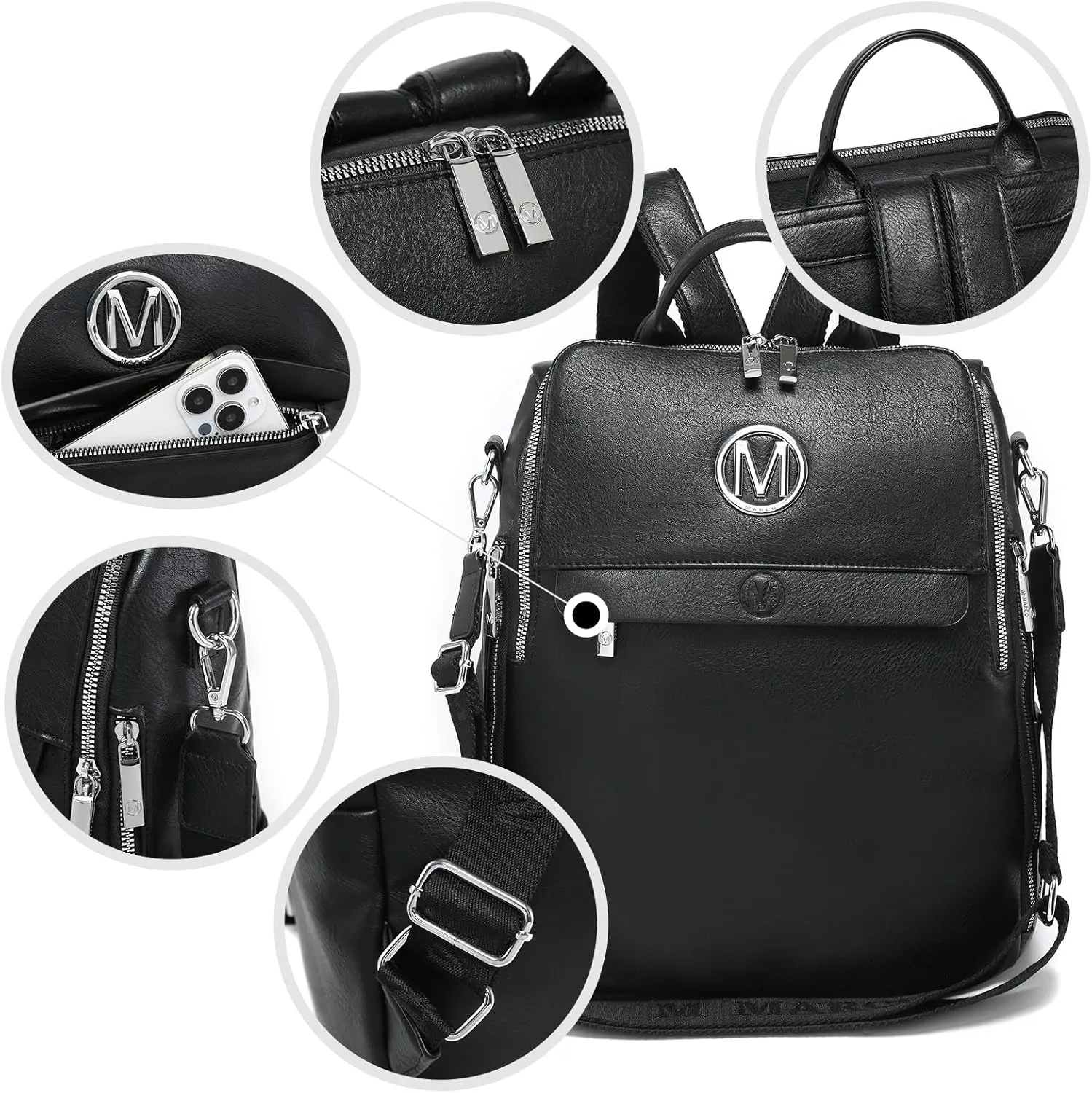 MKP Women Fashion Backpack Purse PU Leather Convertible Medium Ladies Rucksack Travel Shoulder Bags Handbag and Purse 2Pcs