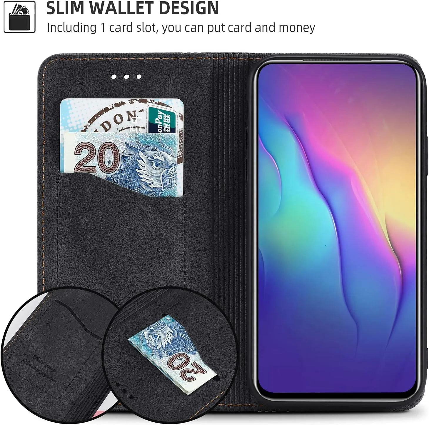 Mobile Phone Case Compatible with Motorola Moto G75 5G Case Protective PU Leather Flip Case Stand Wallet Folding Case Bag Case with [Card Slot] [Stand Function] [Magnetic] Black