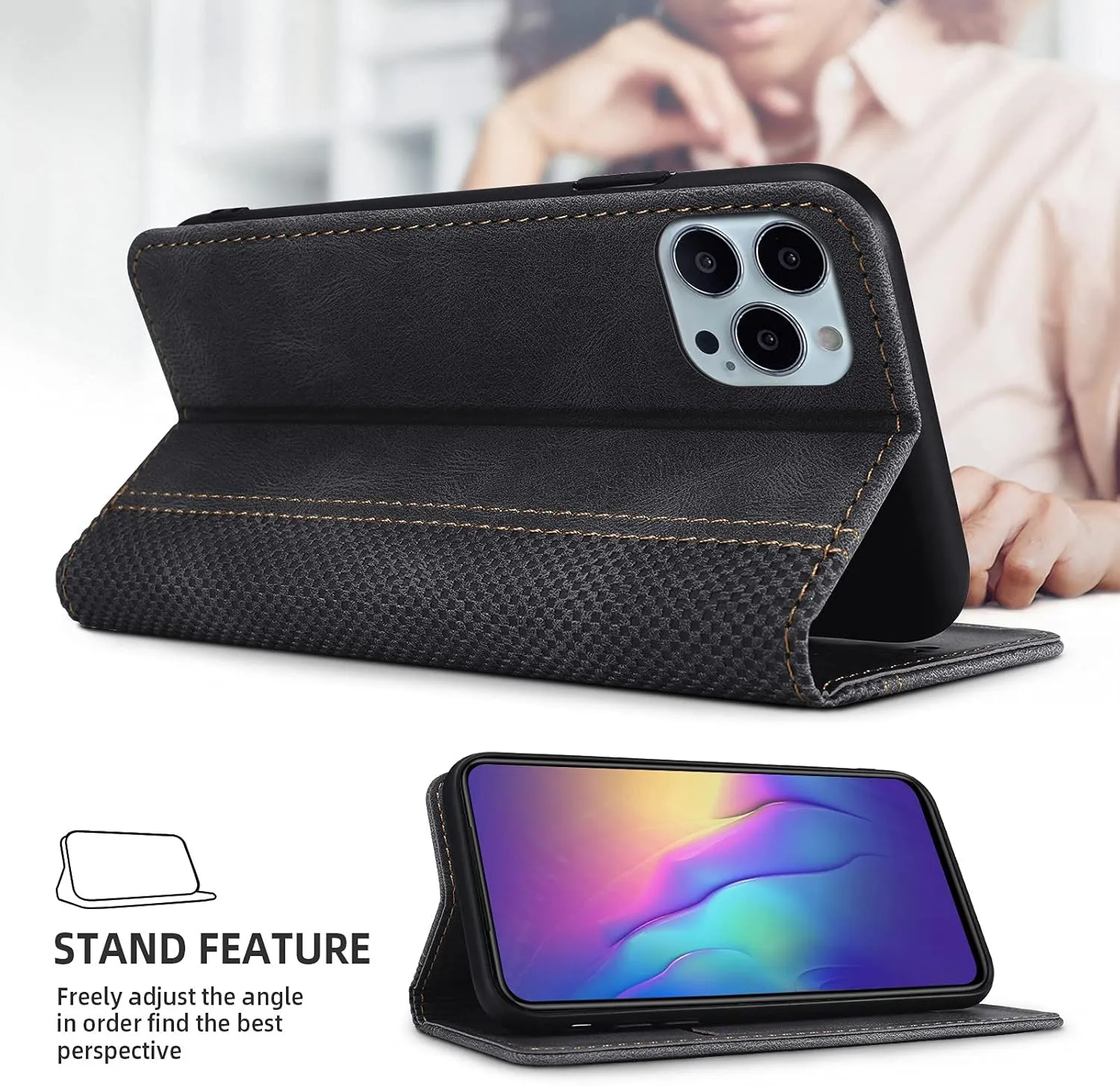 Mobile Phone Case Compatible with Motorola Moto G75 5G Case Protective PU Leather Flip Case Stand Wallet Folding Case Bag Case with [Card Slot] [Stand Function] [Magnetic] Black