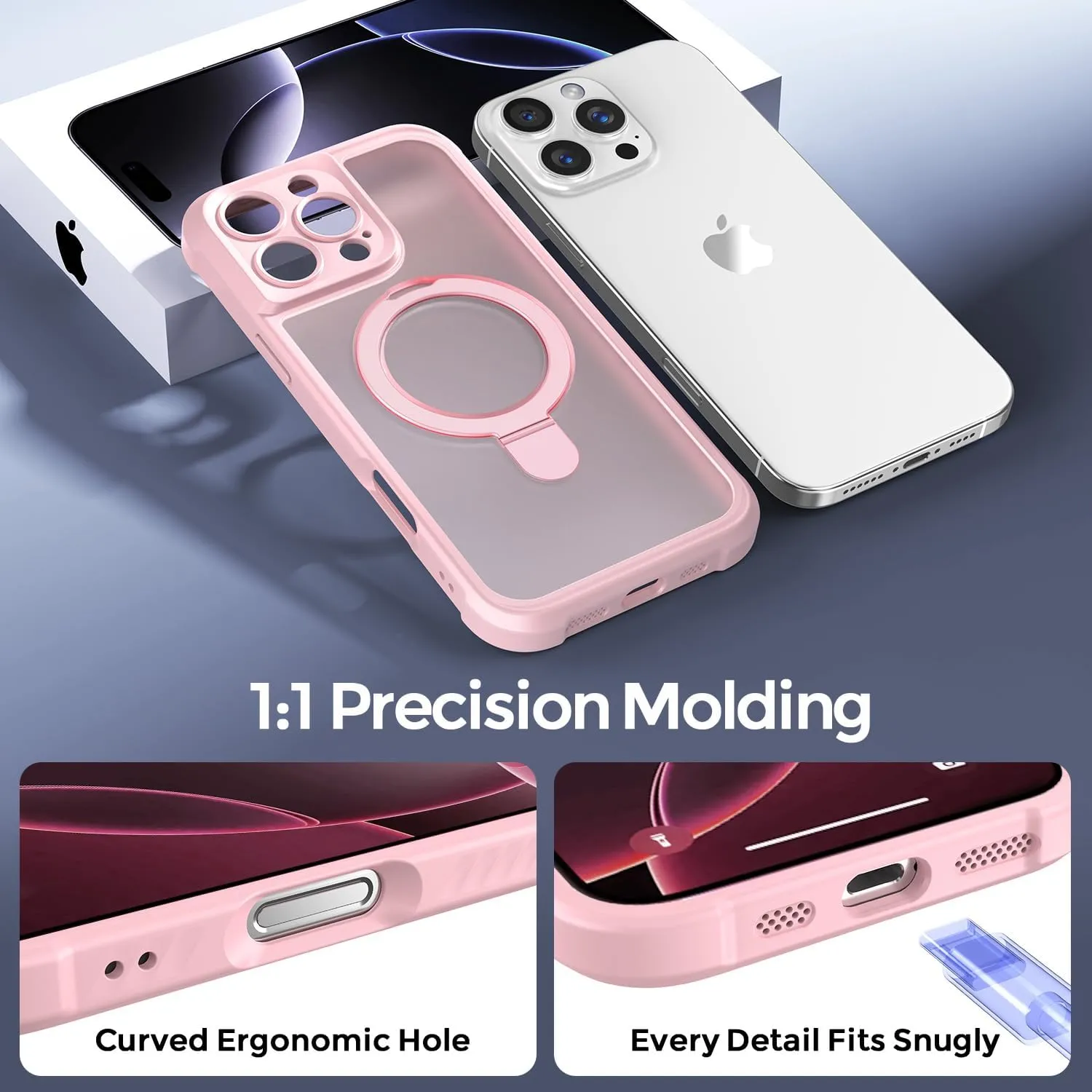 MOCCA Design for iPhone 16 Pro Case with Magnetic Invisible Stand [Full Camera Protection] [Compatible with Magsafe] Military Drop Shockproof Translucent Matte Phone Case Cover 6.3",Pink