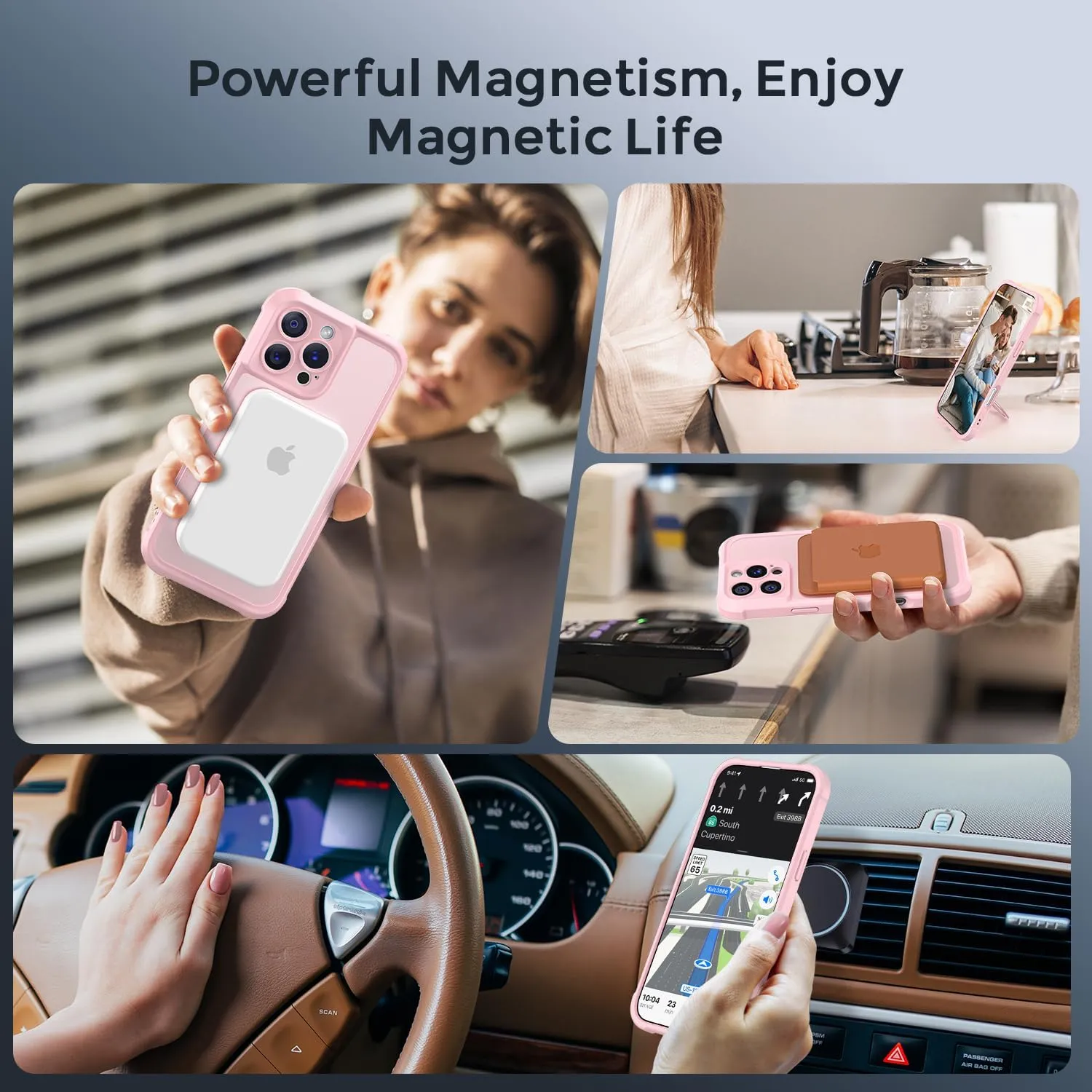 MOCCA Design for iPhone 16 Pro Case with Magnetic Invisible Stand [Full Camera Protection] [Compatible with Magsafe] Military Drop Shockproof Translucent Matte Phone Case Cover 6.3",Pink