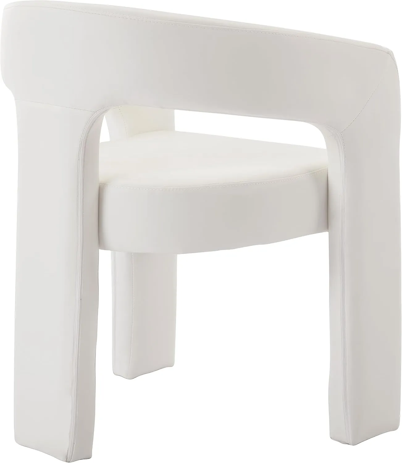 Modern Barrel Dining Chair, PU Leather Upholstered Accent Side Chair with Arms Comfy Makeup Vanity Chair, Dining Living Room Kitchen Chair, White