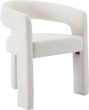 Modern Barrel Dining Chair, PU Leather Upholstered Accent Side Chair with Arms Comfy Makeup Vanity Chair, Dining Living Room Kitchen Chair, White