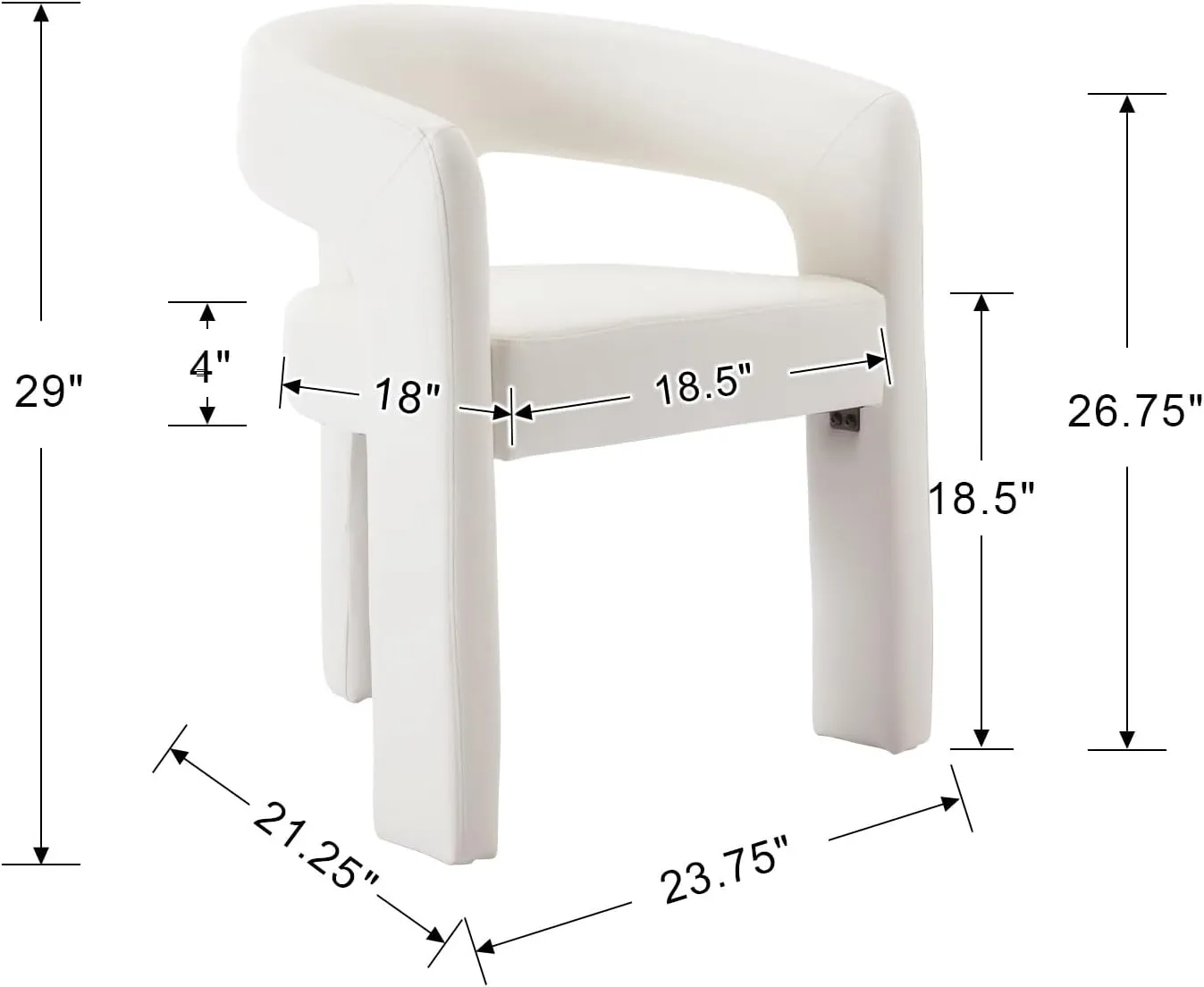 Modern Barrel Dining Chair, PU Leather Upholstered Accent Side Chair with Arms Comfy Makeup Vanity Chair, Dining Living Room Kitchen Chair, White