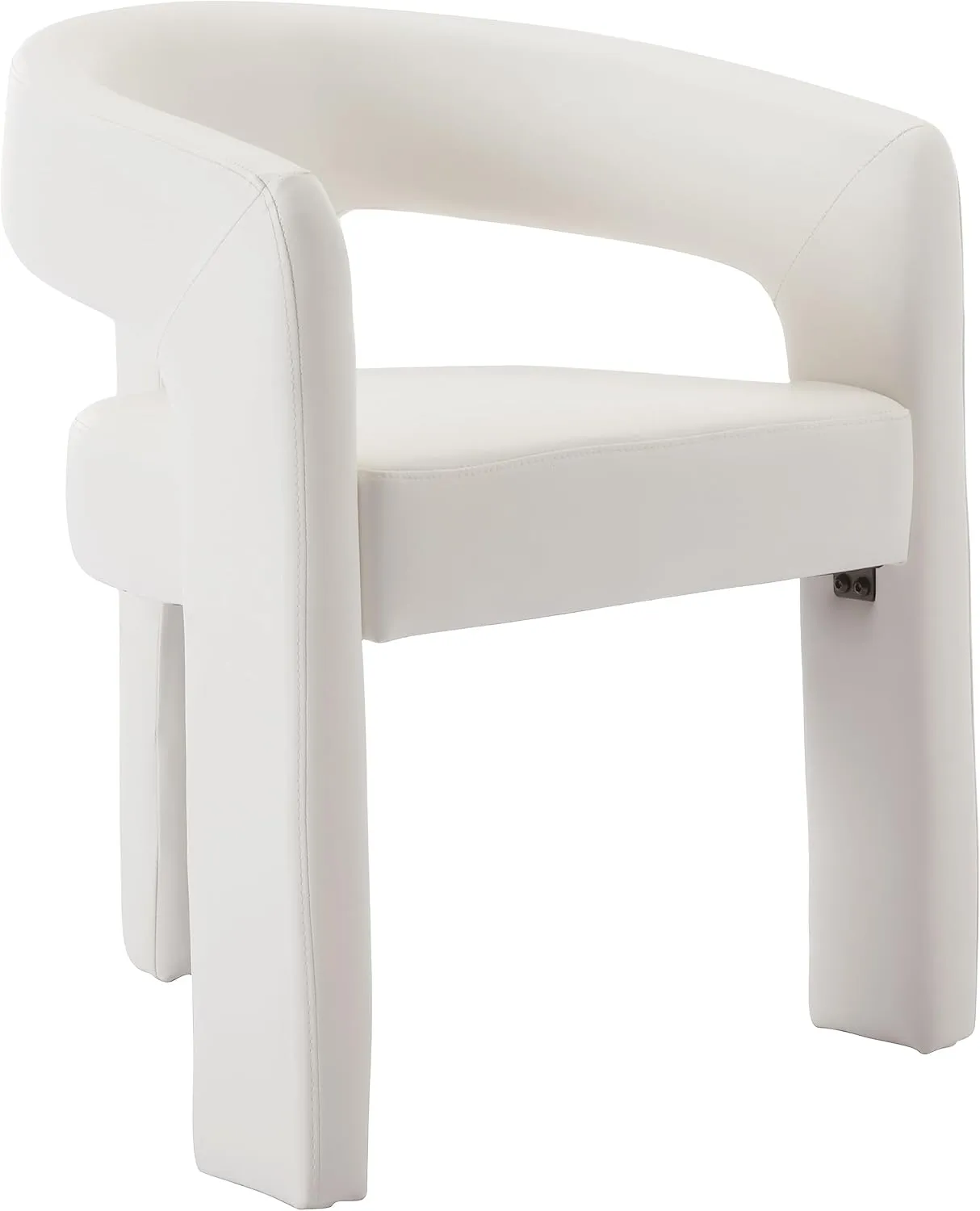 Modern Barrel Dining Chair, PU Leather Upholstered Accent Side Chair with Arms Comfy Makeup Vanity Chair, Dining Living Room Kitchen Chair, White