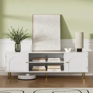 Modern TV Stand for 50/55/60 inch TV, TV Stand with Doors, Entertainment Center with Adjustable Shelf and Storage Cabinets, TV Media Console for Living Room, Bedroom, White