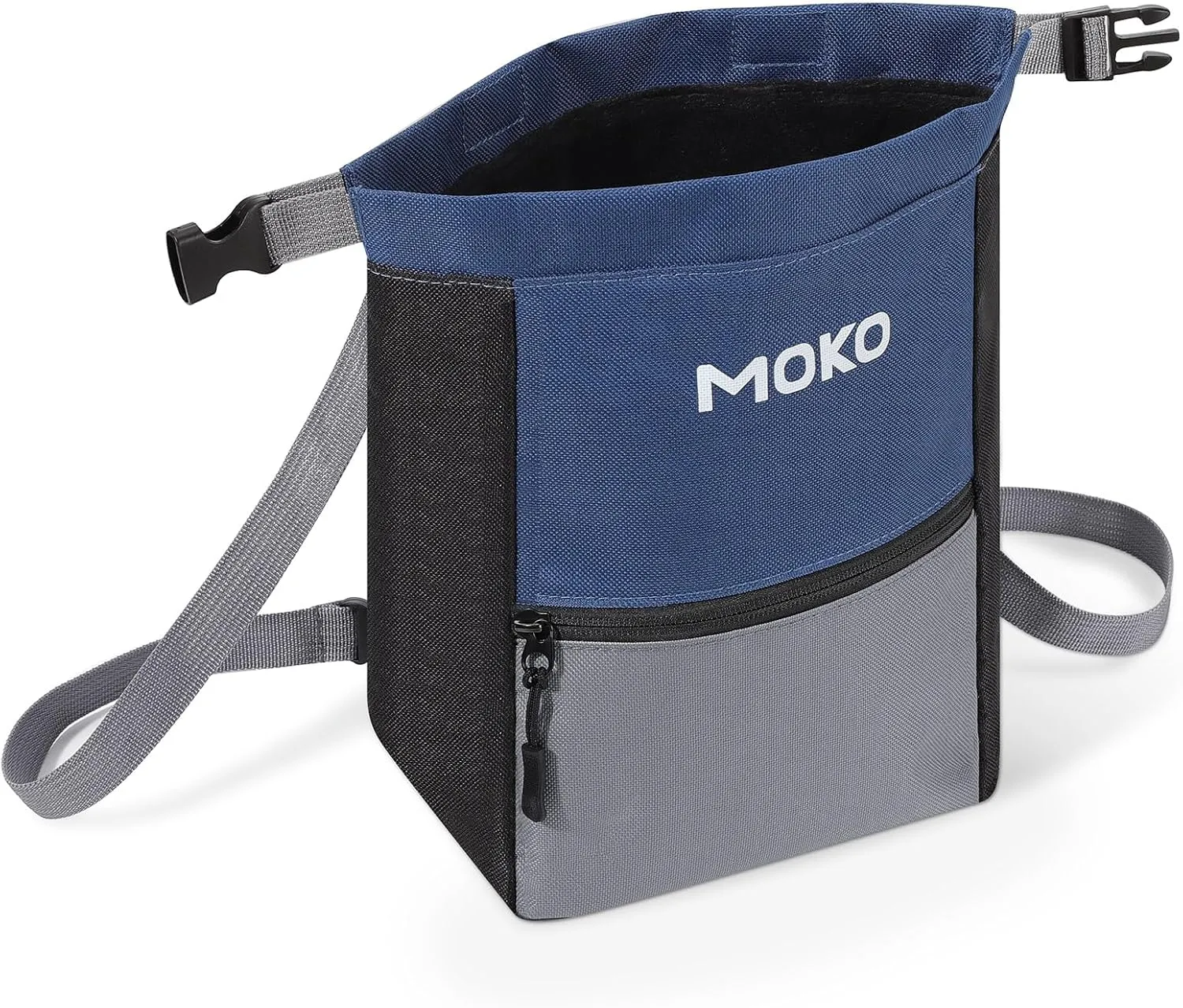 MoKo Chalk Bag for Rock Climbing, Large Capacity Climbing Chalk Bag with Magnetic Snap and Zipper Pocket, Portable Chalk Bucket for Rock Climbing, Weight Lifting, Bouldering, Gymnastics, Fitness