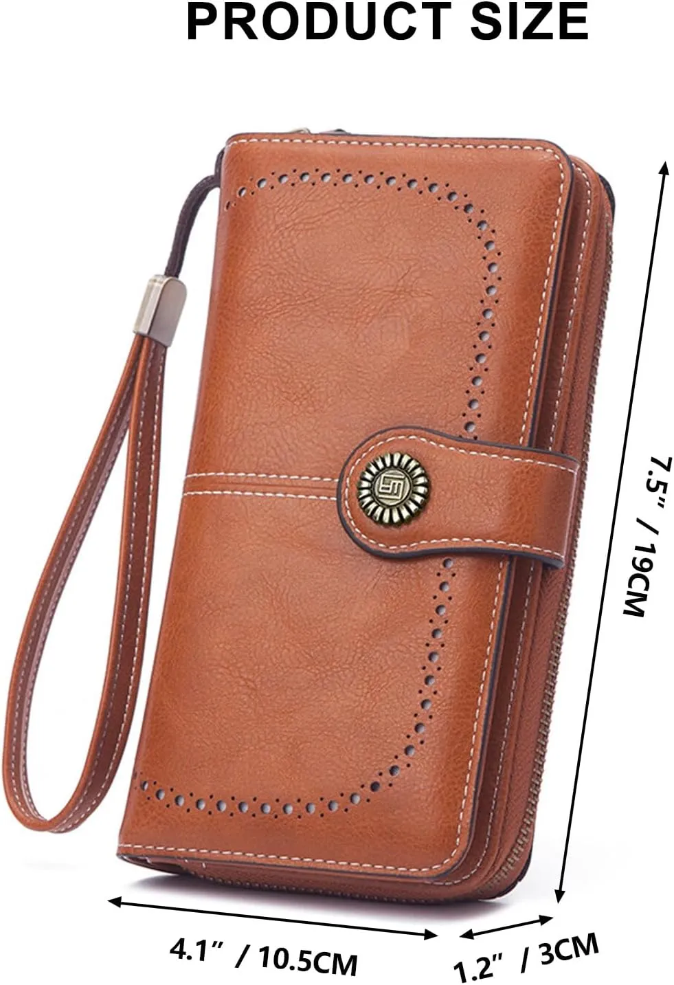 Mokoze Brown Wallet for Women, PU Leather Large Capacity Bifold Wallets with Wrist Strap and Zipper for Hold Credit Cards/Cell Phones/Keys, Girlfriends Mother's Day Gifts
