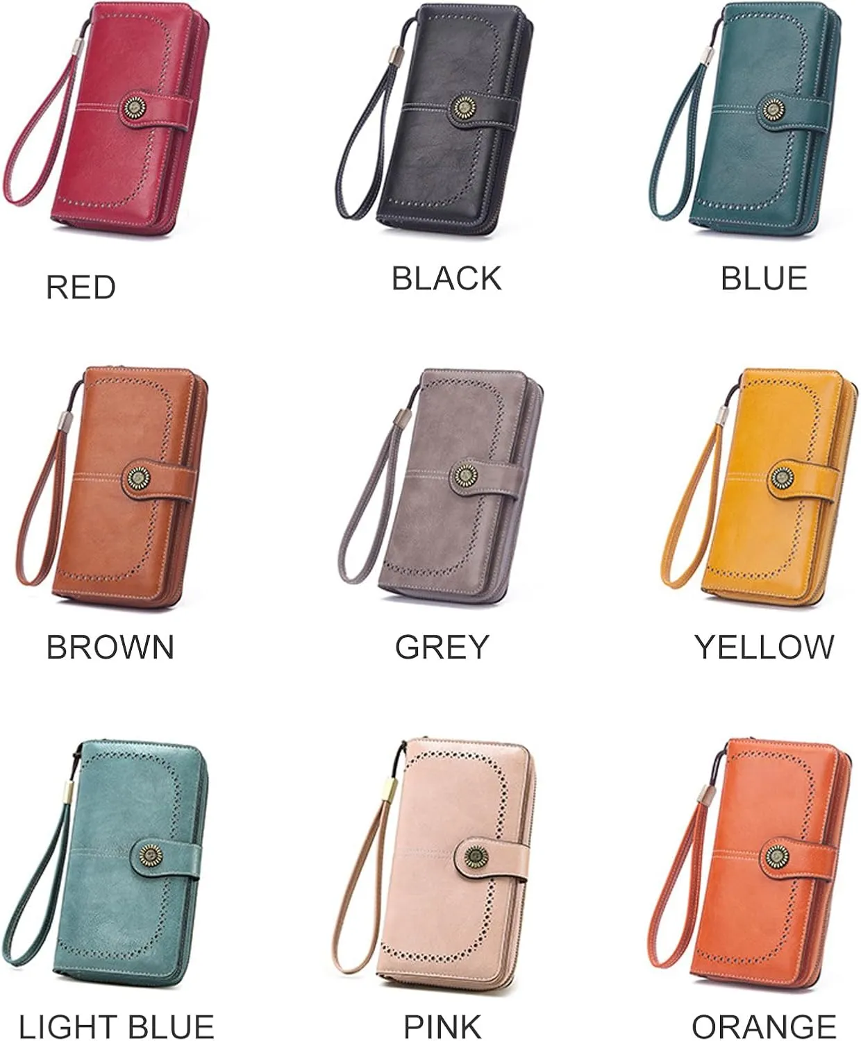Mokoze Light Blue Wallet for Women, PU Leather Large Capacity Bifold Wallets with Wrist Strap and Zipper for Hold Credit Cards/Cell Phones/Keys, Girlfriends Mother's Day Gifts