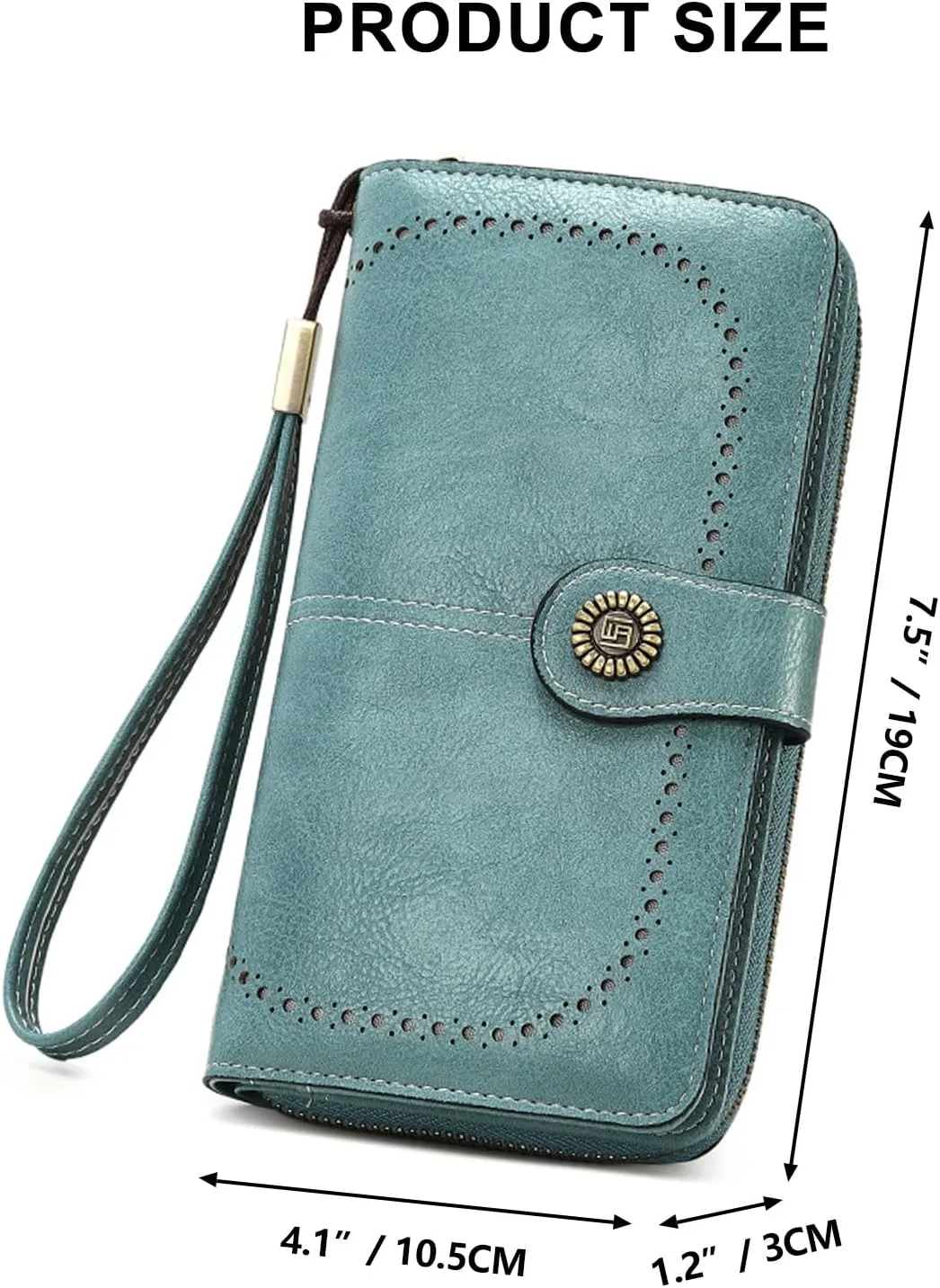 Mokoze Light Blue Wallet for Women, PU Leather Large Capacity Bifold Wallets with Wrist Strap and Zipper for Hold Credit Cards/Cell Phones/Keys, Girlfriends Mother's Day Gifts