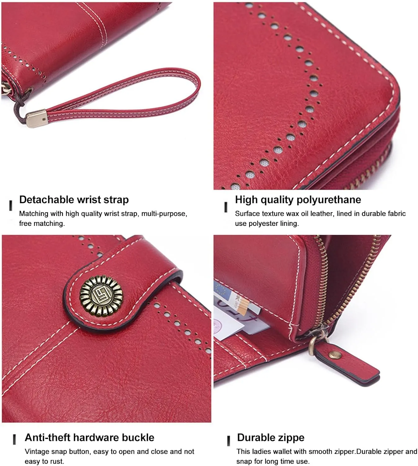 Mokoze Light Blue Wallet for Women, PU Leather Large Capacity Bifold Wallets with Wrist Strap and Zipper for Hold Credit Cards/Cell Phones/Keys, Girlfriends Mother's Day Gifts