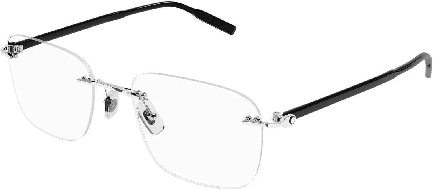 Mont Blanc MB0222O 001 Eyeglasses Men's Silver/Black Rimless 55mm