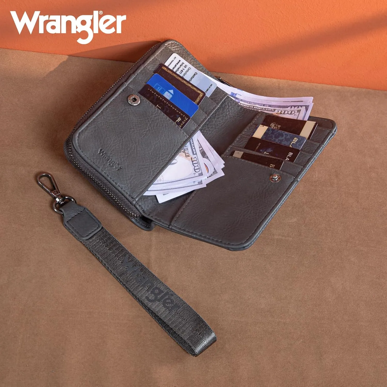 Montana West Wrangler Large Capacity Wallets Women with Wristlet and Metal Smooth Zipper