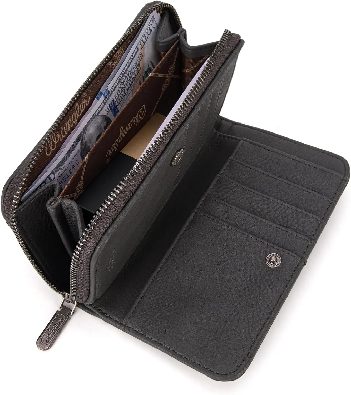 Montana West Wrangler Large Capacity Wallets Women with Wristlet and Metal Smooth Zipper