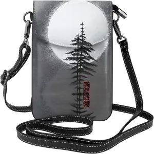 Moon Pine Tree Exquisite Design Printed Leather Crossbody Phone Bag - Portable Fashion Practical Phone Protection