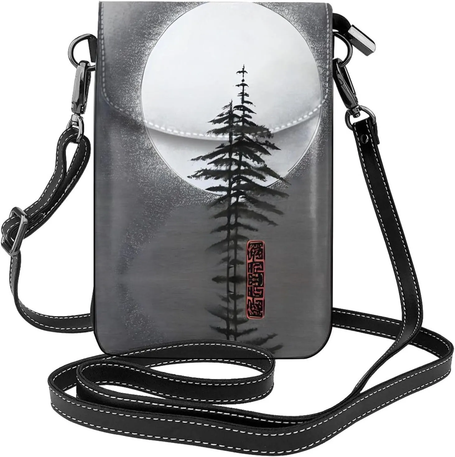 Moon Pine Tree Exquisite Design Printed Leather Crossbody Phone Bag - Portable Fashion Practical Phone Protection