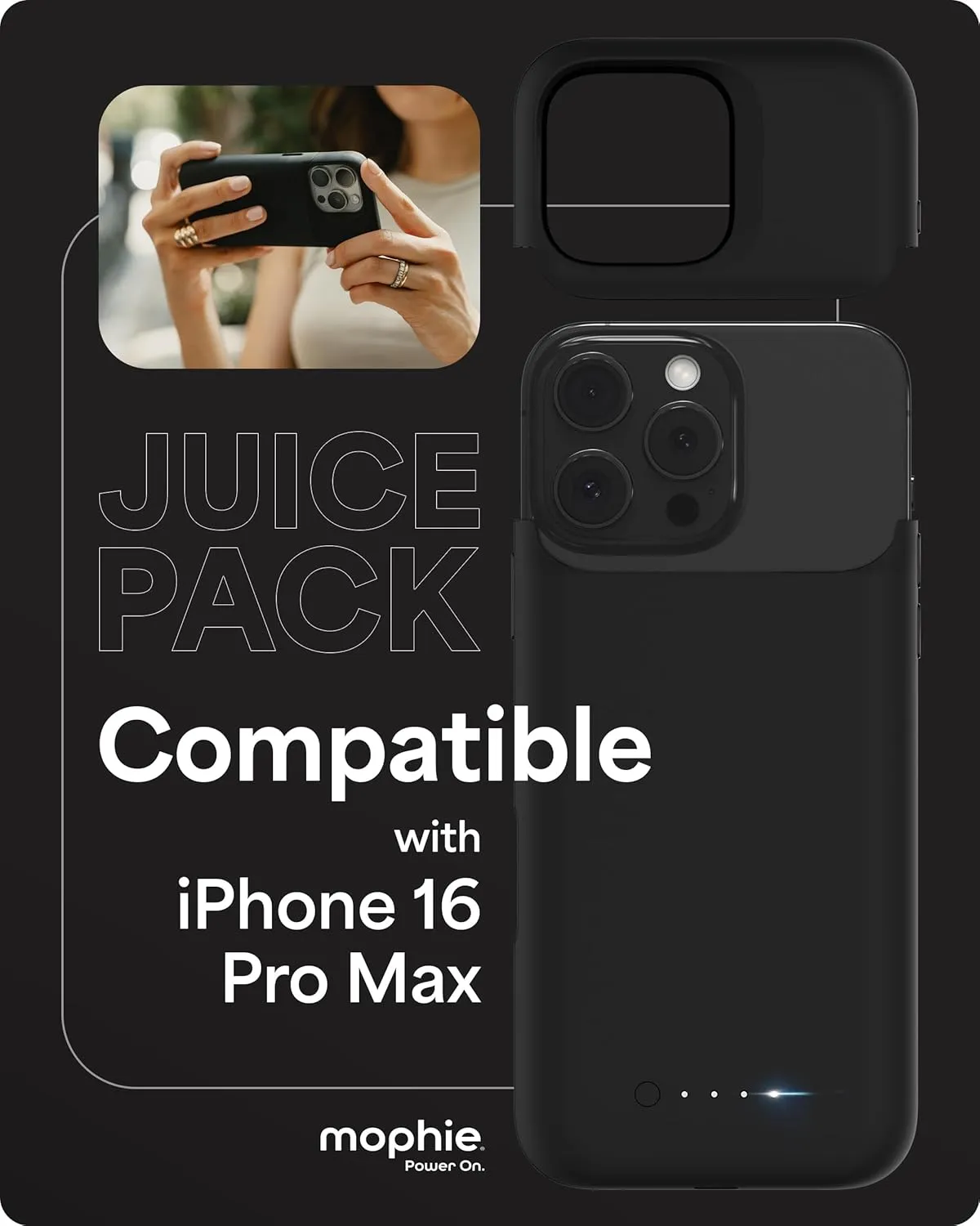 mophie Juice Pack Battery Case for iPhone 16 Pro Max - Slim Charging Case, Magnetic Back for Wallets & Mounts,  50% Extra Battery Life, Enhanced 6-Foot Drop Protection, Sustainable Material, Black