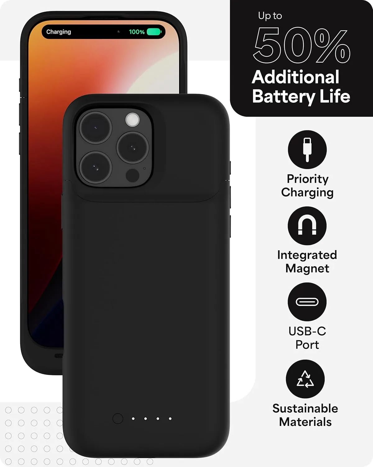 mophie Juice Pack Battery Case for iPhone 16 Pro Max - Slim Charging Case, Magnetic Back for Wallets & Mounts,  50% Extra Battery Life, Enhanced 6-Foot Drop Protection, Sustainable Material, Black