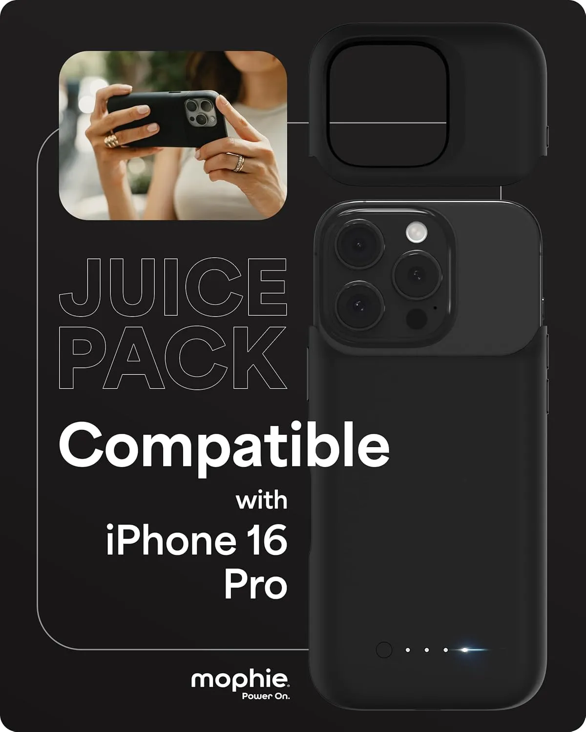 mophie Juice Pack Battery Case for iPhone 16 Pro - Slim Charging Case, Magnetic Back for Wallets & Mounts,  50% Extra Battery Life, Enhanced 6-Foot Drop Protection, Sustainable Material, Black