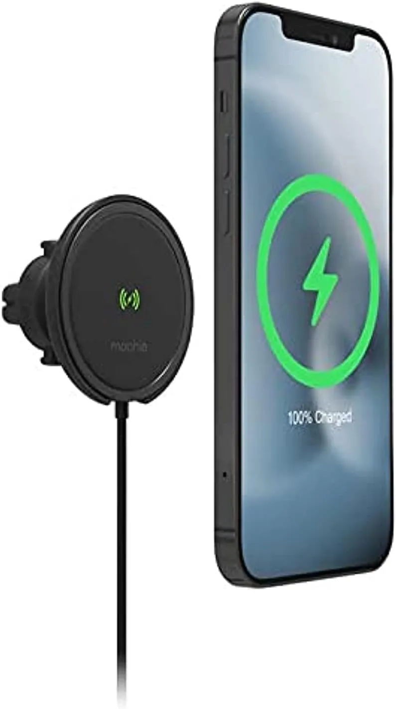 Mophie Snap  Wireless Vent Mount Universal Charger, 15W Charging, Magnetic Positioning for Accurate Placement, One-Hand Operation, Compatible with Magsafe for iPhone 12 Models & Qi- Enabled Devices