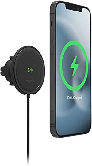 Mophie Snap  Wireless Vent Mount Universal Charger, 15W Charging, Magnetic Positioning for Accurate Placement, One-Hand Operation, Compatible with Magsafe for iPhone 12 Models & Qi- Enabled Devices