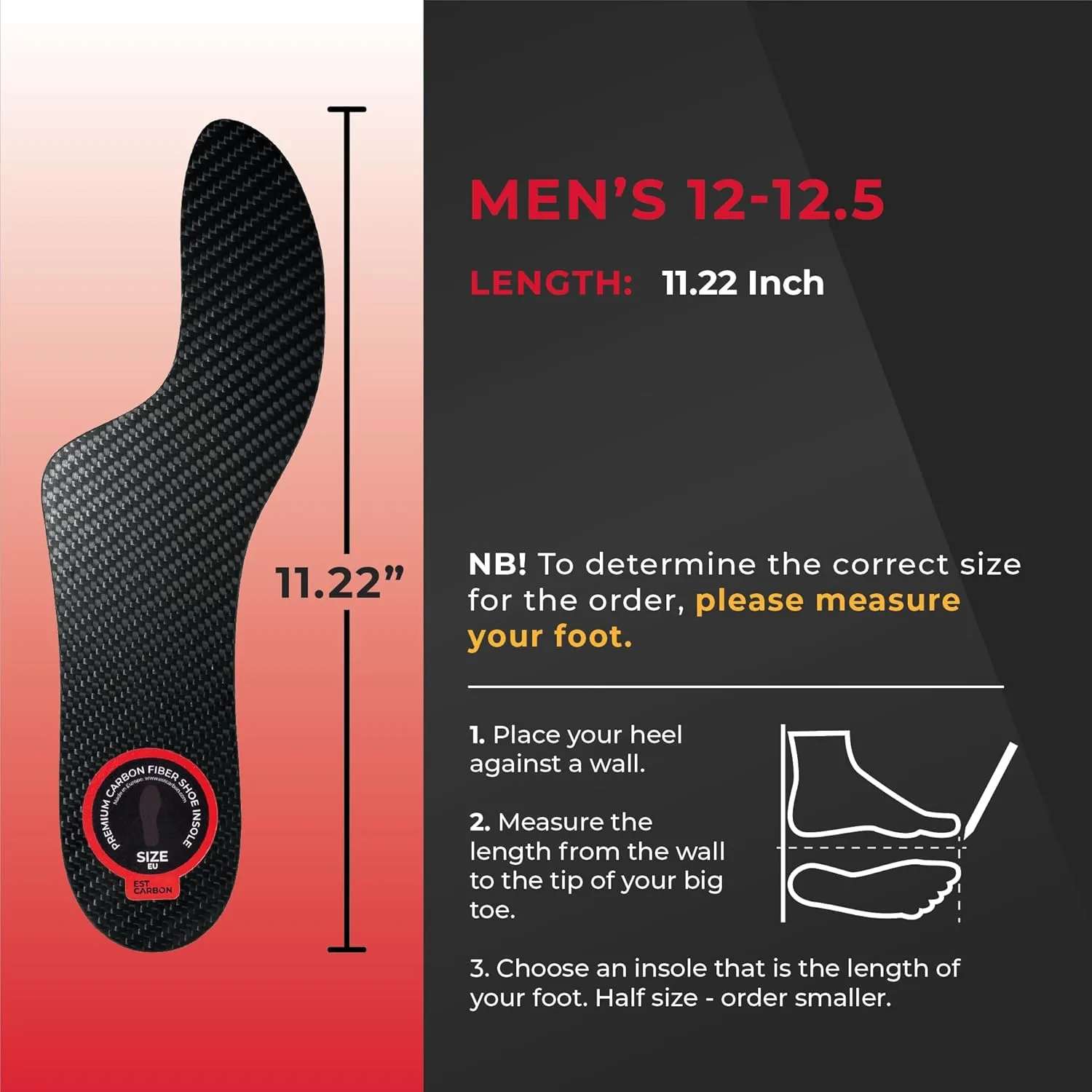 Mortons Extension Carbon Fiber Insole 1pc | FSA Eligible | Mortons Extension Orthotic Rigid Shoe Insert Carbon Insole Composite Big Toe Insert for Hallux Rigidus, Turf Toe & Morton’s Toe 12-12.5