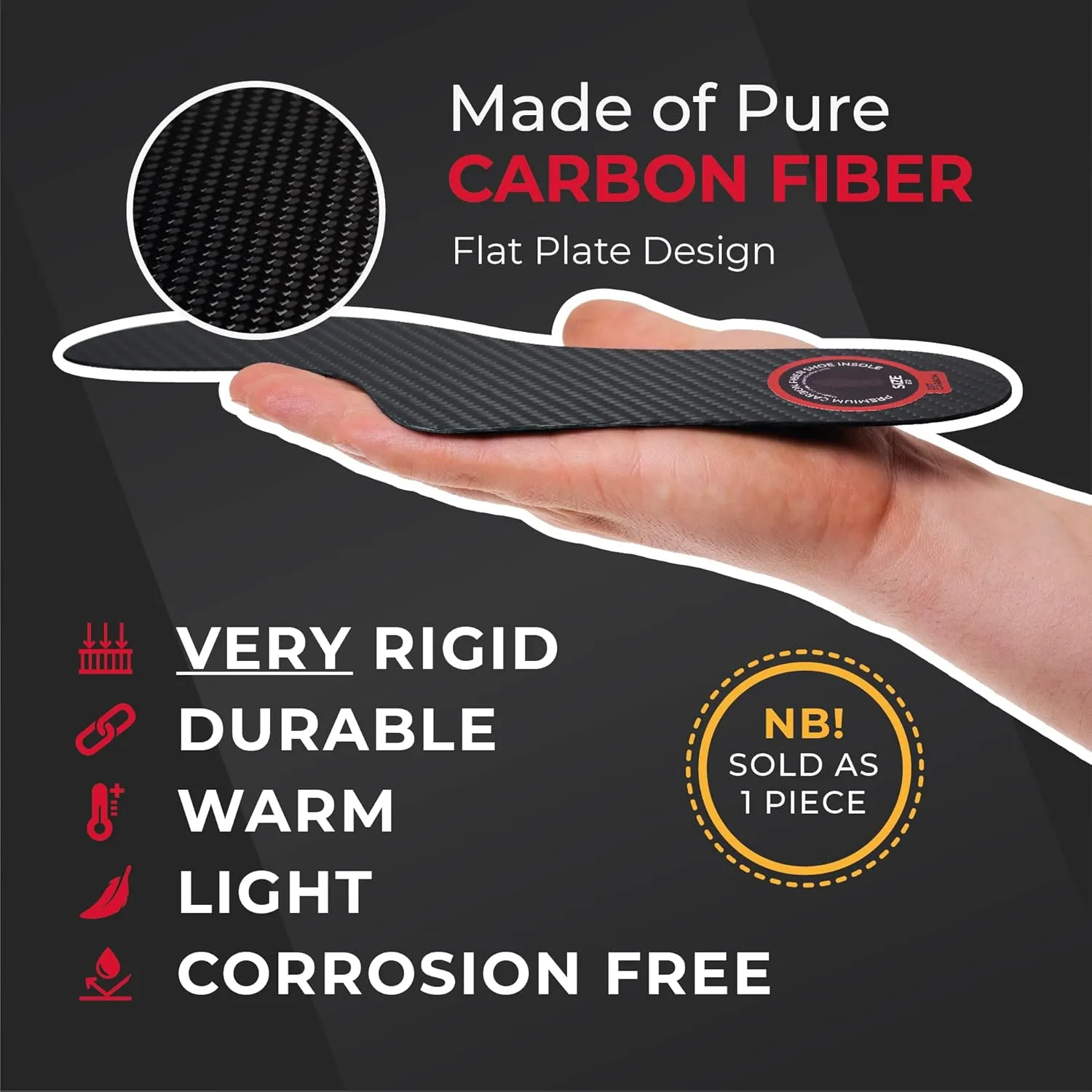Mortons Extension Carbon Fiber Insole 1pc | FSA Eligible | Mortons Extension Orthotic Rigid Shoe Insert Carbon Insole Composite Big Toe Insert for Hallux Rigidus, Turf Toe & Morton’s Toe 12-12.5