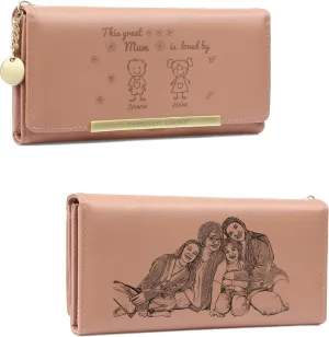 Mothers Day Gifts - Personalized Wallets for Women Custom Name & Photo, Large Capacity Leather Wallet for Mom Grandmother Wife Birthday Anniversary Christmas (2 Names)
