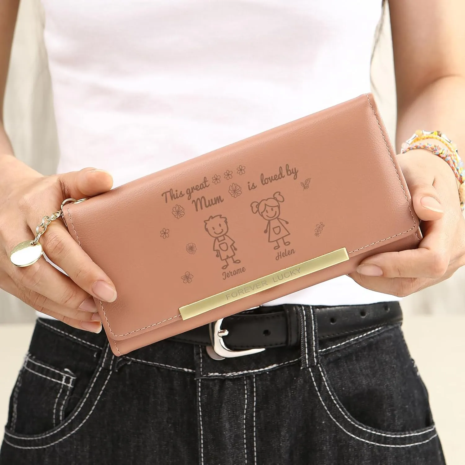 Mothers Day Gifts - Personalized Wallets for Women Custom Name & Photo, Large Capacity Leather Wallet for Mom Grandmother Wife Birthday Anniversary Christmas (2 Names)