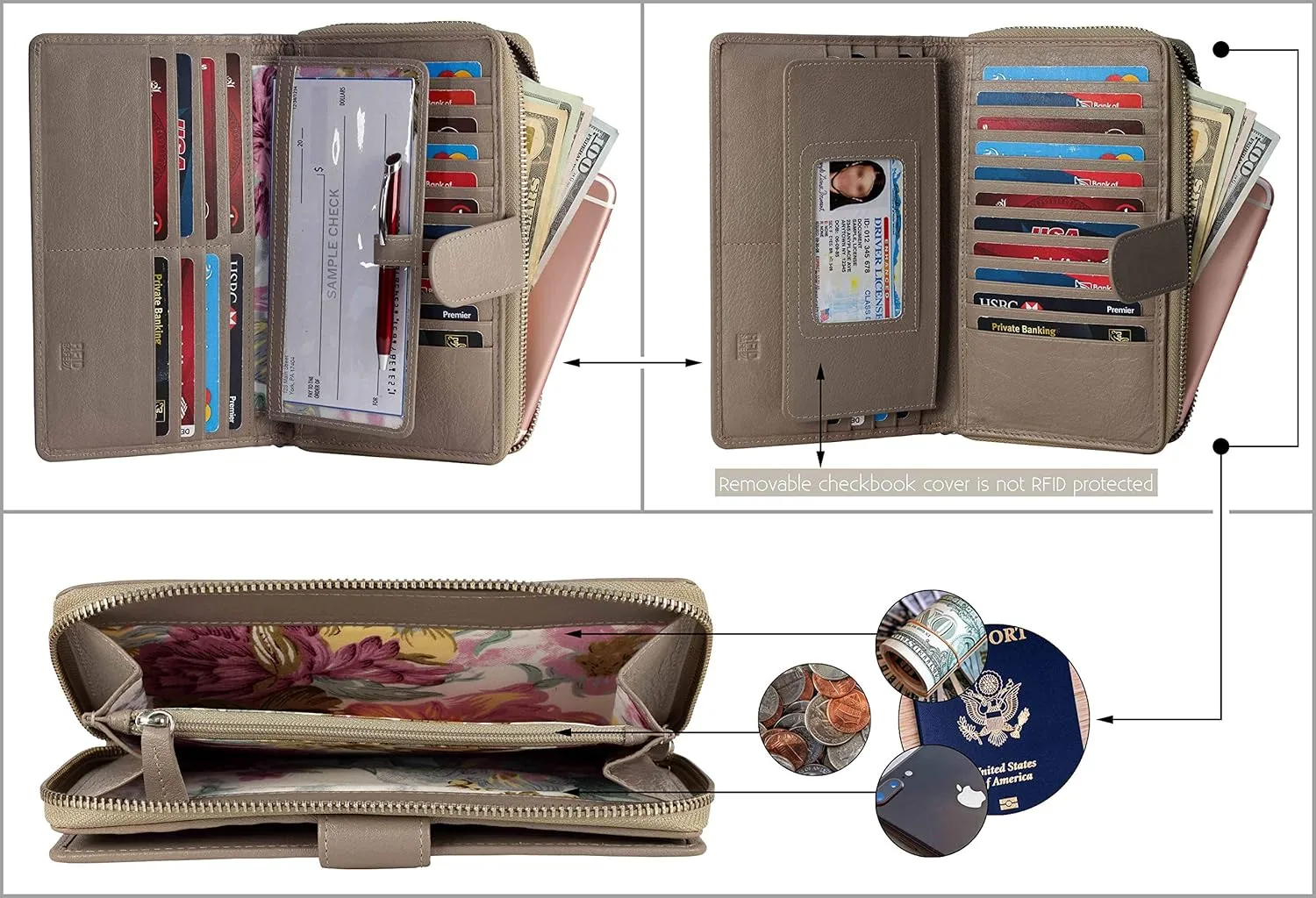 Mou Meraki Big Fat RFID Blocking Leather Organizer Checkbook Wallets For Women - Clutch