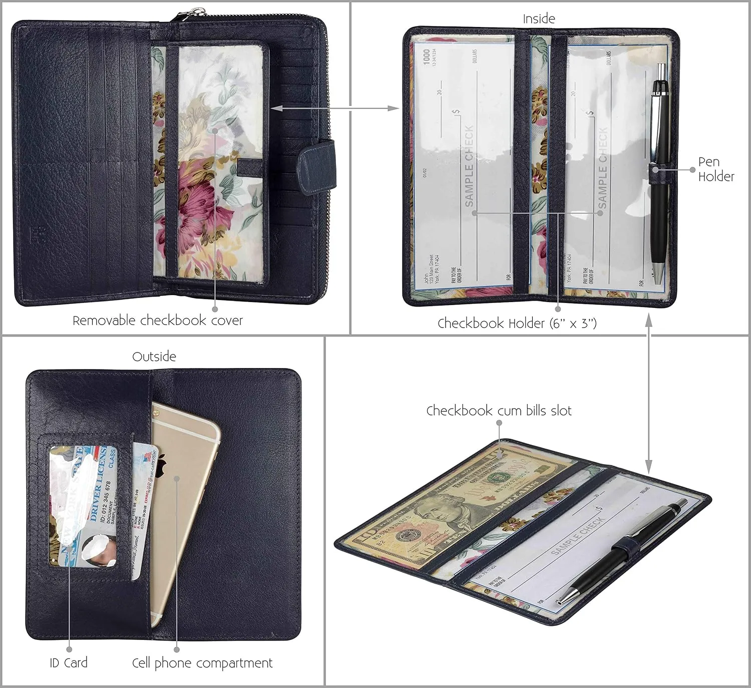 Mou Meraki Big Fat RFID Blocking Leather Organizer Checkbook Wallets For Women - Clutch