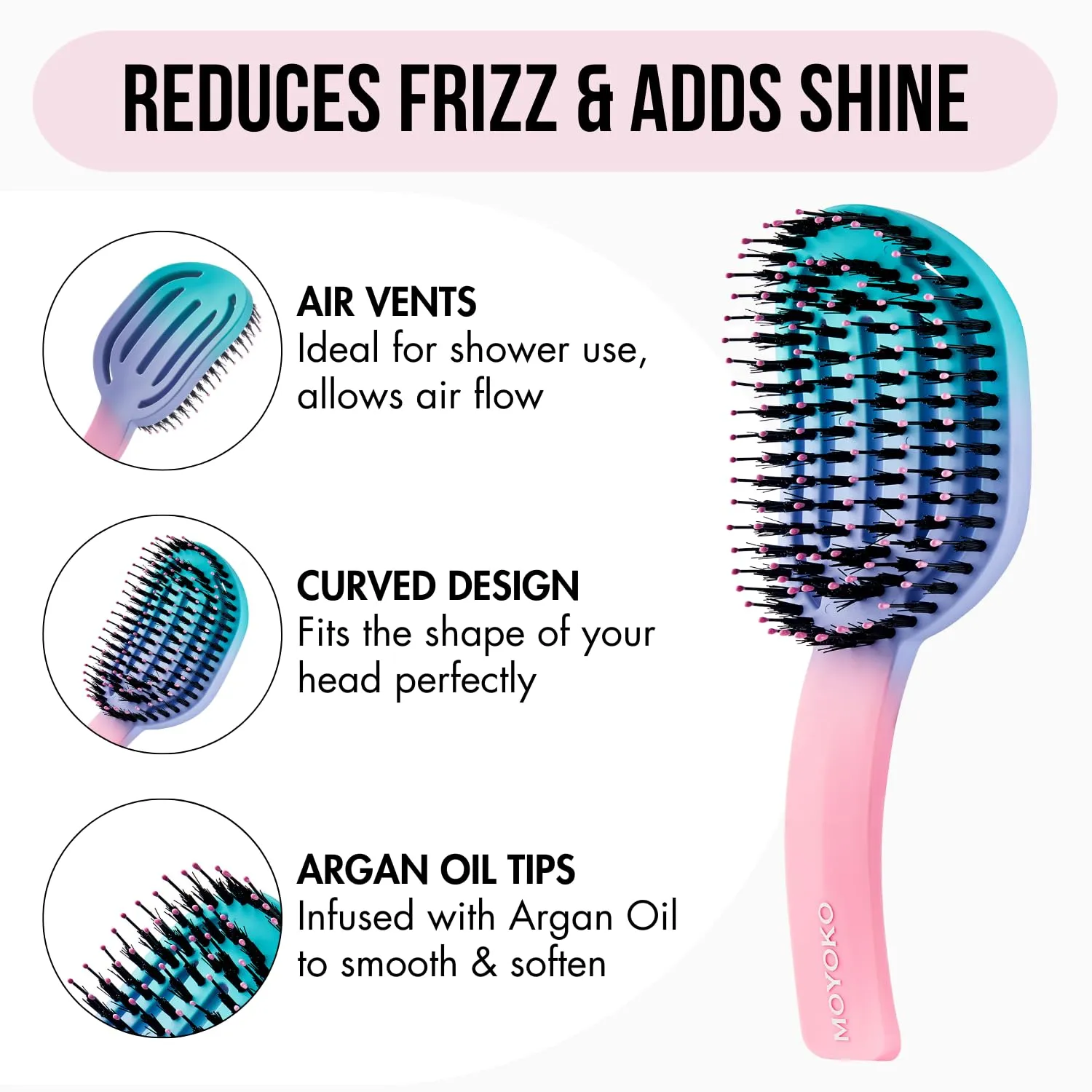 MOYOKO Detangler Brush for Curly, Thick & Straight Hair - Ergonomic Curved Detangling Hairbrush for Women & Girls, Prevents Hair Breakage, Wet & Dry Hairbrush (Unicorn)