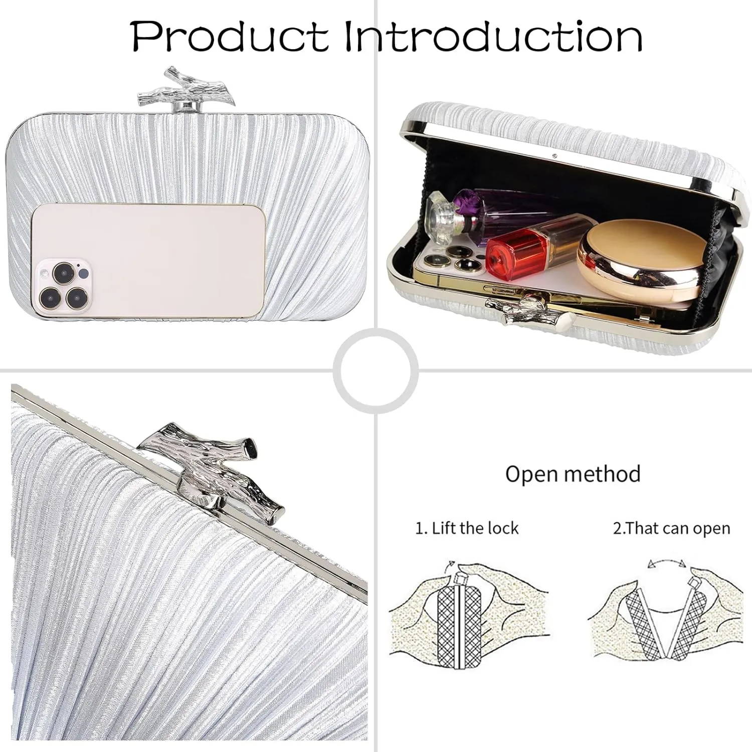 MR Clutch Purses for Women Evening Bag Satin Pleated Evening Bags for Women Formal Wedding Party Cocktail Purse